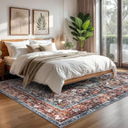 KOZYFLY Boho Area Rug 6x9 Ft Thin Rugs for Living Room Washable Bedroom Rug Non Slip Rugs Printed Faux Wool Vintage Bedroom Rug Floor Carpet for Dining Room Living Room, Brick Red/Orange/Green