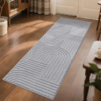 SHACOS Soft Cozy Fluffy Arch Pattern High Low Pile Runner Rugs 2'x6' Non Slip Washable Rug Runners Modern Geometric Arc Carpet for Bedroom Bathroom Hallway, Light Grey