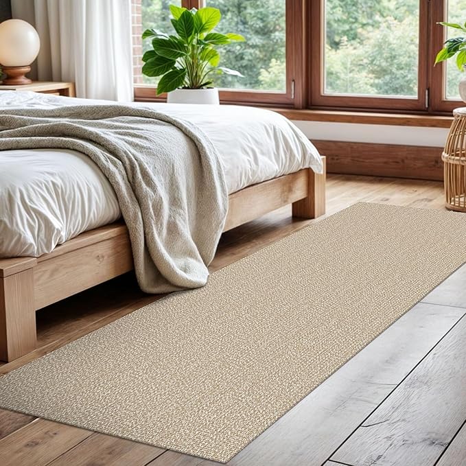 EARTHALL Washable Runner Rug 2x7 Ft Non Slip Runners for Hallways Cotton Rubber Backed Kitchen Runner Braided Indoor Floor Carpet Runners for Entryway, Hallway, Kitchen, Bedroom, Send/Beige