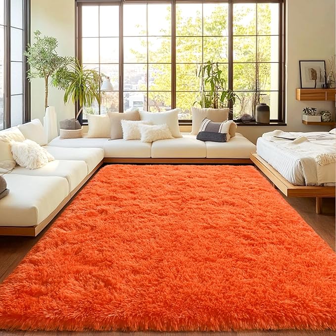 Area Rugs for Living Room, Soft Shaggy Carpets for Living Room, Fuzzy Rugs for Kids' Room, Perfect Decor for Modern Home Orange 5x7 Feet