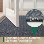 LUMI Ultra Thin Indoor Door Mat for Entrance 24"x36", Non Slip Entryway Mat, Low Profile Doormat, Unique Herringbone Design Carpet for Inside, Patio, Porch, Medium Gray