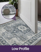 DEXI Area Rugs for Entryway 2x3, Washable Low Pile Vintage Traditional Entry Rug Non Slip, Small Indoor Door Mat for Bedroom Kitchen Entrance Hallway, Blue Grey