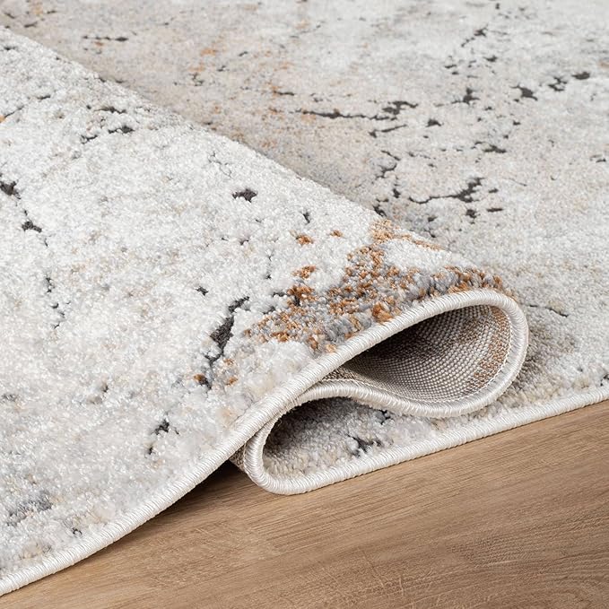 Rugshop Drifted Marble Abstract Area Rug Durable, Kid & Pet Friendly Gray, Ivory, Neutral Tones 2' 3" x 8' Runner Ideal for Hallway, Kitchen, Entryway, or Behind The Sofa