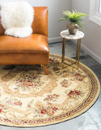 Rugs.com Chateau Collection Rug – 6 Ft Round Cream Medium Rug Perfect for Kitchens, Dining Rooms
