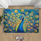 Peacock Area Rug 3x4-3x4 Rug, Wonderful Peacock Rugs for Living Room, Teal Turquoise Carpet, Peafowl Washable Area Rugs for Bedroom, Aesthetics Carpet - Peafowl Home Decor & Gifts