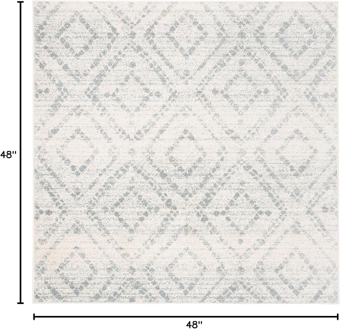 SAFAVIEH Adirondack Collection Area Rug - 4' Square, Ivory & Light Blue, Modern Diamond Distressed Design, Non-Shedding & Easy Care, Ideal for High Traffic Areas in Living Room, Bedroom (ADR131T)