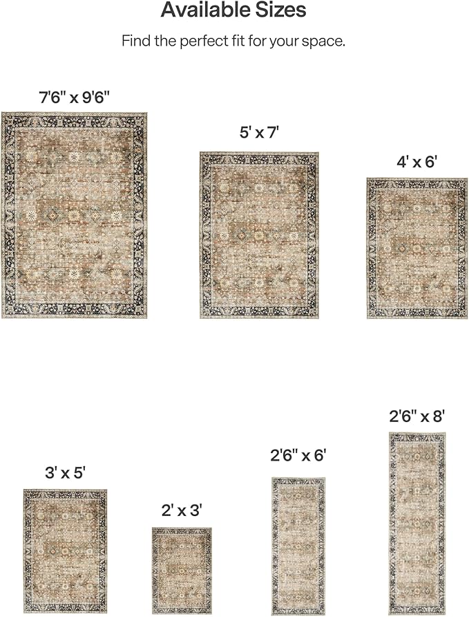 ReaLife Rugs Machine Washable Area Rug Runner - Living Room Bedroom Bathroom Kitchen Entryway - Padded Low Pile Stain Resistant Premium - Boho Farmhouse Vintage - BEV - Beige Tan Brown 2'6" x 6'