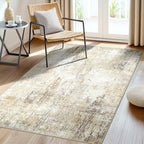 Washable Area Rugs 3'x5' Non-Slip Modern Abstract Soft for Living Room Entryway Bedroom Nursery, Print Pattern, Neutral Brown Gray