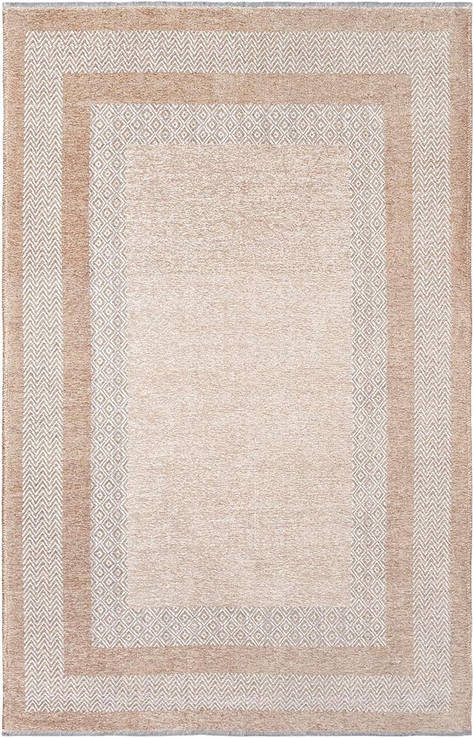 Alfa Rich 4x6 Beige Cream Washable Area Rugs for Living Room Bedroom Kitchen Cotton Pet Friendly Rug