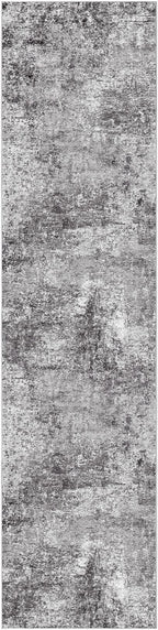 Washable Runner Rug for Hallway: 2.6x12 Neutral Modern Abstract Low Pile Area Rug with Non-Slip Backing - Carpet for Bedroom Kitchen Laundry Entryway Bathroom Indoor - Grey