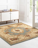 Rugs.com Chateau Collection Rug – 8 Ft Square Light Blue Medium Rug Perfect for Living Rooms, Kitchens, Entryways