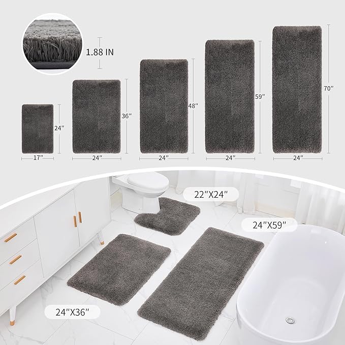 Dark Grey Bathroom Rug 20x32 Non Slip Fluffy Bath Mat for Bathroom Floor Washable Plush Luxury Bath Rug for Tub Soft Shaggy Absorbent Shower Sink Mat