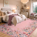Wonnitar Washable Pink Floral 9x12 Rugs for Bedroom, Non-Slip Living Room Area Rug, Cute Nursery Large Botanical Area Rug, Soft Floor Carpet for Playroom Closet (Pink,9'x12')