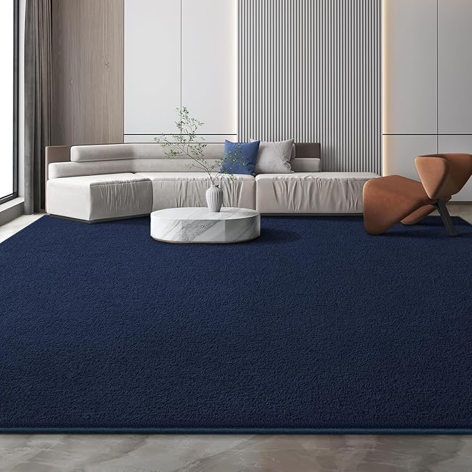 Large Modern Area Rugs for Living Room Bedroom, 7x10 Feet Navy Blue Ultra Soft Solid Thickened Memory Foam Indoor Minimalist Carpets, Non-Slip Comfy Rugs for Boys Girls Nursery Kids Room Home Décor