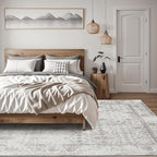 ReaLife Rugs Machine Washable Area Rug - Living Room Bedroom Bathroom Kitchen Entryway Office - Padded Low Pile Stain Resistant Premium - Boho Farmhouse Vintage - Noor - Ivory Grey 4' x 6'