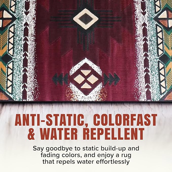 YHSF South West Native American Area Rug C318 - Easy Clean, Thick, Soft, Durable Native Tribal American Indian Inspired Rug for Bedroom/Living Room and More - Burgundy, 3 Feet x 4 Feet 7 Inches