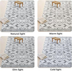 KILOCOCO Hallway Runner Rug 2.6'x14' Washable Printed Moroccan Runner Rugs Non Slip Entryway Rugs Soft Indoor Long Floor Rug for Bedroom Kitchen Living Room Geometric Boho Carpet Runners, Grey White