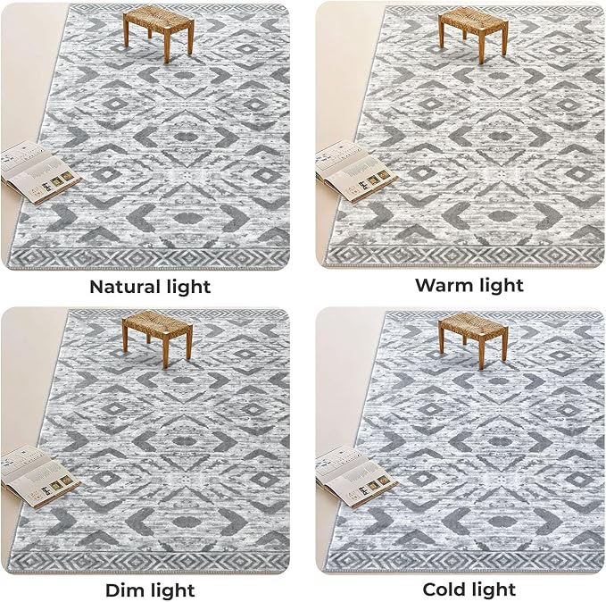 KILOCOCO Hallway Runner Rug 2.6'x18' Washable Printed Moroccan Runner Rugs Non Slip Entryway Rugs Soft Indoor Long Floor Rug for Bedroom Kitchen Living Room Geometric Boho Carpet Runners, Grey White