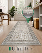LUMI Washable Kitchen Rug, 23x84 Non-Slip Indoor Hallway Runner, Soft Low Pile Vintage Distressed Area Rugs for Laundry, Bedroom, Celadon