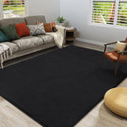 Amearea Large Modern Area Rugs for Bedroom Living Room, 6x9 Feet Black Thickened Memory Foam Rug, Fluffy Indoor Washable Rugs Non Slip Minimalist Carpet for Boys Girls Dorm Nursery Room Decor