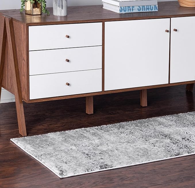 Rugs.com Leipzig Collection Rug – 12 Ft Runner Gray Low-Pile Rug Perfect for Hallways, Entryways