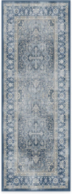 RUGGABLE Washable Vintage Runner Rug – Kamran Admiral Blue 2.5x7, Stain-Resistant, Non-Slip Hallway Runner – Machine Washable Rug for Hallway, Entryway, Living Room & Kitchen–with Cushioned Pad