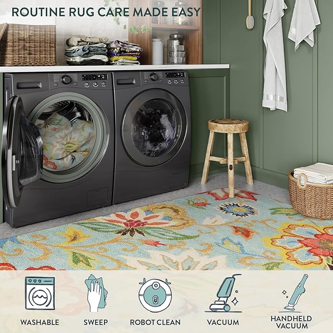 Lahome Collection Modern Floral Area Rug - 3'x5' Washable Rug Non-Slip Colorful Vintage Accent Distressed Throw Rugs Floor Carpet for Living Room Bedrooms Decor (3’X 5’, Paisley)