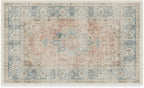 RUGGABLE Washable Vintage Area Rug – Sarrah Coral 3x5, Stain-Resistant, Non-Slip – Small Machine Washable Rugs for Living Room, Bedroom, Hallway, Entryway & Office–with Cushioned Pad