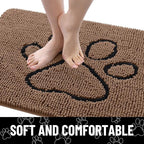 Smiry Dog Door Mat for Muddy Paws, Absorbent Dirt Trapper Non Slip Quick Dry Washable Chenille Mat for Mud Dogs, Entry Rug for Indoor and Outdoor (48x30 Inches, Coffee and Black)