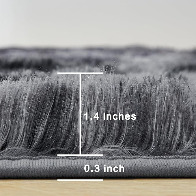 Andency 6x9 Area Rugs, Large Shag Fluffy Soft Shaggy Rugs for Living Room Bedroom, Non-Slip Tie-Dyed Dark Grey Thick Plush Carpet for Kids Girls and Boys, Dorm Nursery Home Decor Aesthetic
