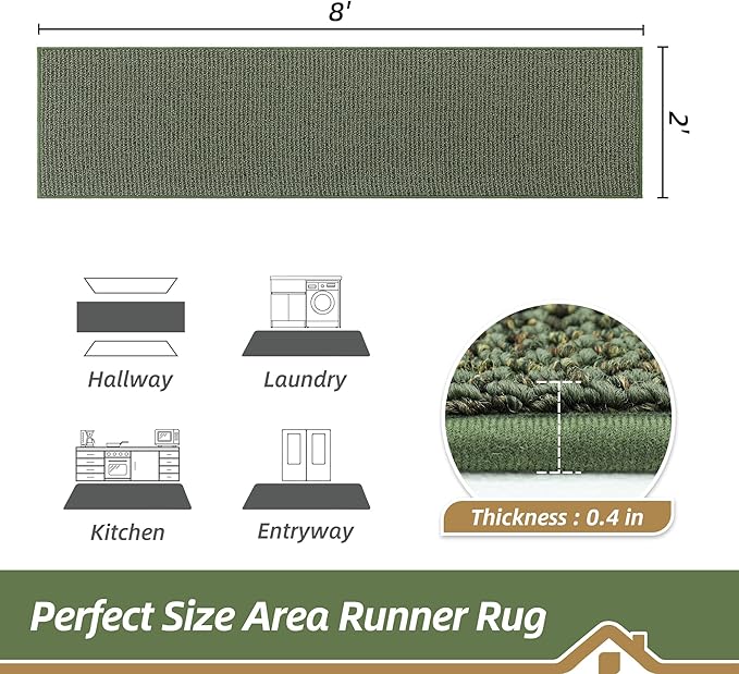 BEQHAUSE Hallway Runner Rugs 2x8, Hallway Rug Non-Slip Washable(Rolled-Up NO Creases), Runner Rug Absorbent Stain Resistant Hall Rug Carpet Runner, Entryway Rugs Floor Mat Laundry Room Rugs, Green
