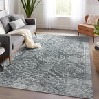jinchan Moroccan 4x6 Area Rugs for Bedroom - Machine Washable Soft Modern Geometric Stain Resistant Non-Slip Ultra-Thin Low-Pile Faux Wool Carpet for Living Room Kitchen Dining Room (4x6ft, Dark Grey)