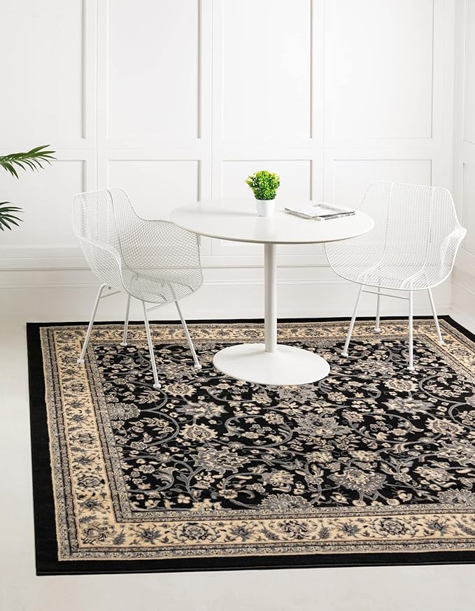 Rugs.com Yasmin Collection Rug – 8 Ft Square Black Medium Rug Perfect for Living Rooms, Kitchens, Entryways