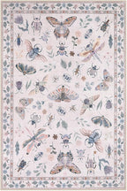 Lahome Insect Print Washable Rugs for Living Room, Soft 6x9 Pink Rug for Bedroom Ultra-Thin Non Slip, Stain Resistant Modern Easy Clean Large Carpet for Dining Room Nursery Classroom(6'x9',Pink)