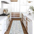 Fame Living Cream Blue Oushak Runner Rug, Modern Runners, Vintage, Turkish, Eclectic, Floral, Pastel, Washable, Long Runner Rugs for Hallway, Kitchen, Living Room, Bedroom, Kitchen, Bathroom, 2'5"x13'