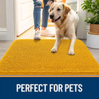 OLANLY Dog Door Mat for Muddy Paws 44x24, Absorbs Moisture and Dirt, Absorbent Non-Slip Washable Doormat, Quick Dry Chenille Mud Mat, Entry Indoor Entryway Carpet for Inside Floor, Golden Yellow