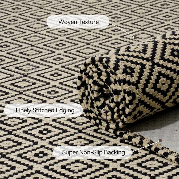 Hallway Runner Rug 2x5, Washable Kitchen Runners Non Slip, Ultra Thin Entryway Floor Mat Fit Under Door, Soft Low Pile Cotton Boho Carpet for Laundry Outdoor Bedroom