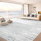 9x12 Area Rugs for Living Room, Washable Large Area Rug Neutral Modern Abstract Bedroom Rug Soft Non Slip Low Pile Stain Resistant Indoor Carpet for Kids Playroom Dining Room Office(Grey, 9'x12')