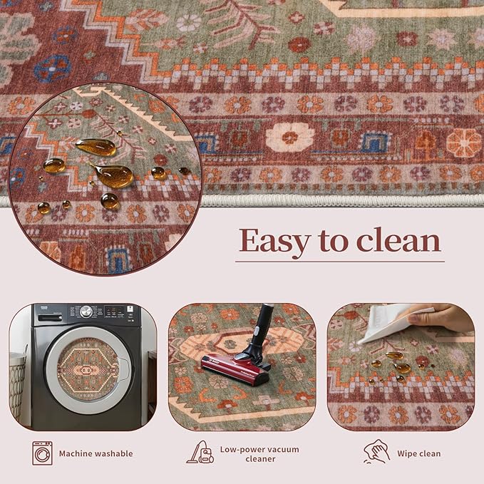Ciicool Washable Non Slip Runner Rug, 2x6ft Hallway Rug Vintage Kitchen Carpet for Entrance Bedroom Bedside Living Room Kitchen Laundry Bathroom Decor