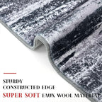 Modern Abstract Runner Rug 2x6, Black Grey Washable Entryway Runner Non-Slip Soft Hallway Rug Runner Thin Print Faux Wool Carpet for Kitchen Bedroom Laundry Room Indoor
