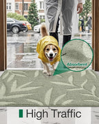 LUMI Front Door Mat Indoor Entrance 48"x72", Low Profile Welcome Mat, Non-Slip Washable Doormat with Rubber Backing for Entrance, Patio, Garage, Green