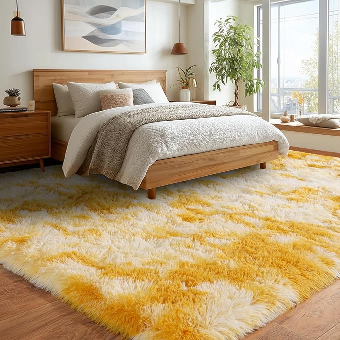 Upgrade Non-Slip Plush Rugs for Living Room, Soft Shaggy Carpets for Living Room, Fuzzy Rugs for Kids' Room, Perfect Decor for Modern Home Tie Dye Yellow 8x10Feet