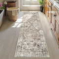 Uphome Bathroom Runner Rug, Distressed Tribal Farmhouse Khaki Bathroom Mat, Large Bathroom Rugs Non Slip Washable, Oriental Retro Boho Bath Mat Runner for Bathtub Sink Hallway, 24x71 inch