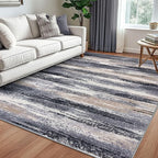 Modern Abstract 5x7 Machine Washable Area Rug Non-Slip Soft Bedroom Living Romm Rug Grey Black Multi Ultra Thin Print Faux Wool Floor Carpet Throw Rugs for Nursery Playroom Dining Room Indoor