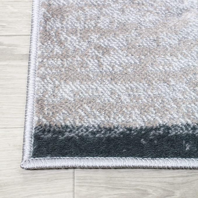Superior Indoor Area Rug, Jute Backed, Modern Geometric Patchwork Floor Decor for Bedroom, Office, Living Room, Entryway, Hardwood Floors, Rockwood Collection, 2' x 3', Blue-Taupe