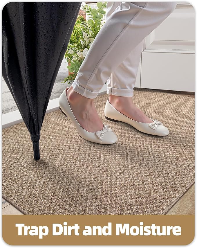 Color&Geometry Large Front Door Mat Indoor Entrance Non Slip Rubber Backed, 32"x48" Indoor Door Mats for Entryway, Dirt Trapper Double Doormat, Washable Front Door Rugs, Khaki (Rolled-up NO Creases)