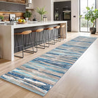 Modern Abstract Runner Rug 2.6x14, Blue Washable Long Kitchen Runner Non-Slip Soft Hallway Rug Runner Thin Print Faux Wool Carpet for Entryway Bedroom Laundry Room Indoor Home Decor