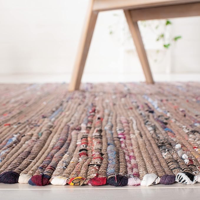 SAFAVIEH Rag Rug, Collection Area Rug - 3' Round, Rust & Multi, Handmade Boho Stripe Cotton, Ideal for High Traffic Areas in Living Room, Bedroom (RAR121E)