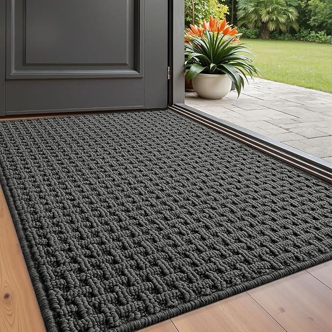 LUMI Washable Door Mat Indoor Entrance 24x36, Dirt Trapper Front Door Mats with Absorbent Interior and Non-Slip Rubber Backing, Entryway Doormat, Grey