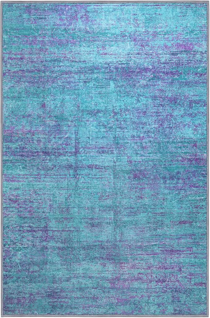 6x8 Area Rugs, Modern Abstract Teal Purple Washable Rug for Living Room, Soft Large Non-Slip Carpet for Bedroom Dining Room Home Office Farmhouse Decor - Teal+Purple